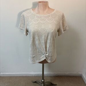 Cupio womens elegant ivory lace top cotton blend front twist XL